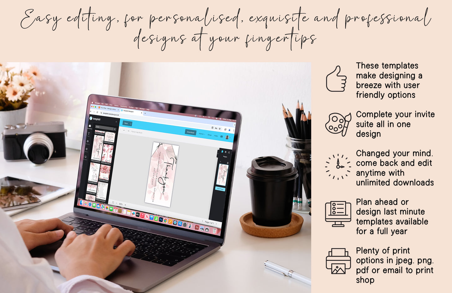 Blush Pink Floral Wedding Sign Templates: Editable Table Numbers, Favor Tags (Digital Download)