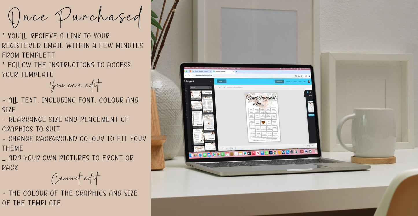 Rustic Autumn Wedding Game Bundle: 9 Editable Templates (Digital Download)