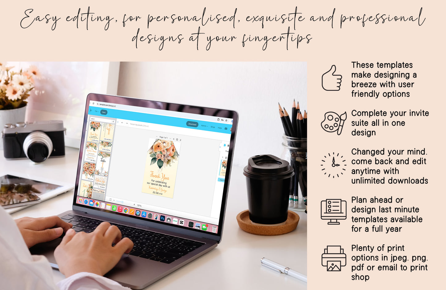 Peach Flowers Wedding Small signs: Editable table and gift signage templates (digital downloads)