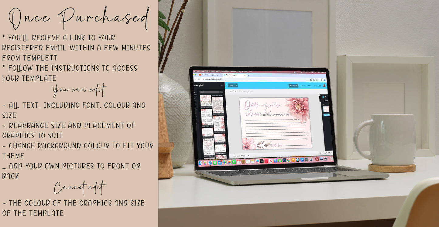 Blush Pink Floral Wedding Game Bundle: 9 Editable Templates