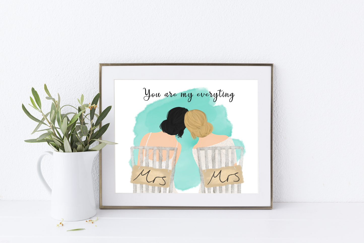 Personalised lesbian couple Mrs & Mrs print | A4 | A5 | Greeting card