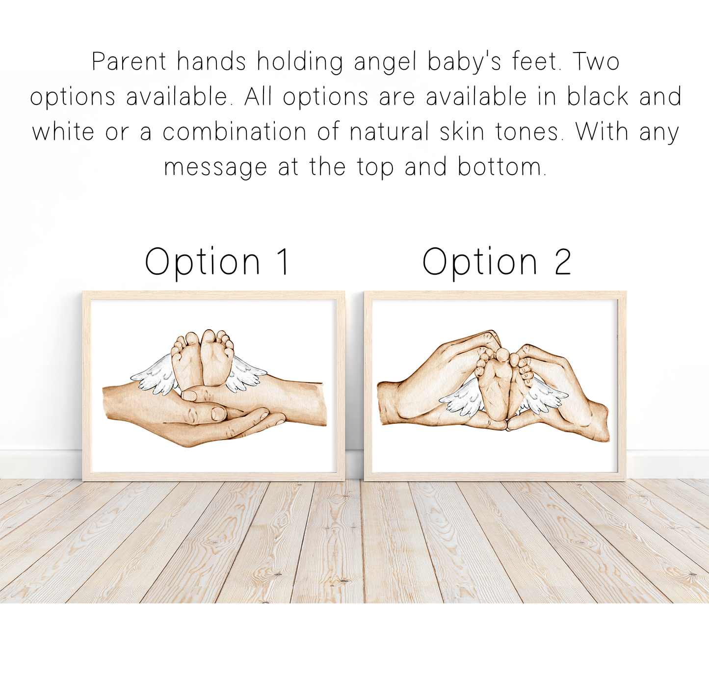 Baby loss portrait with parent and baby hands | Baby memorial artwork | Angel baby print | Natural skin tones or Black and white | A3 | A4 | A5 |