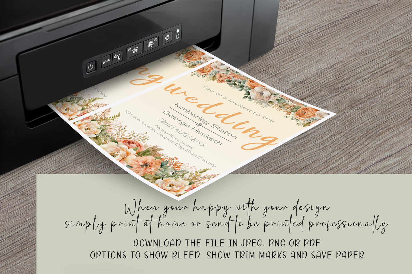 Elegant Peach Flowers Wedding Invitation Suite - Editable Template, Create Your Dream Wedding Invitations with Ease!