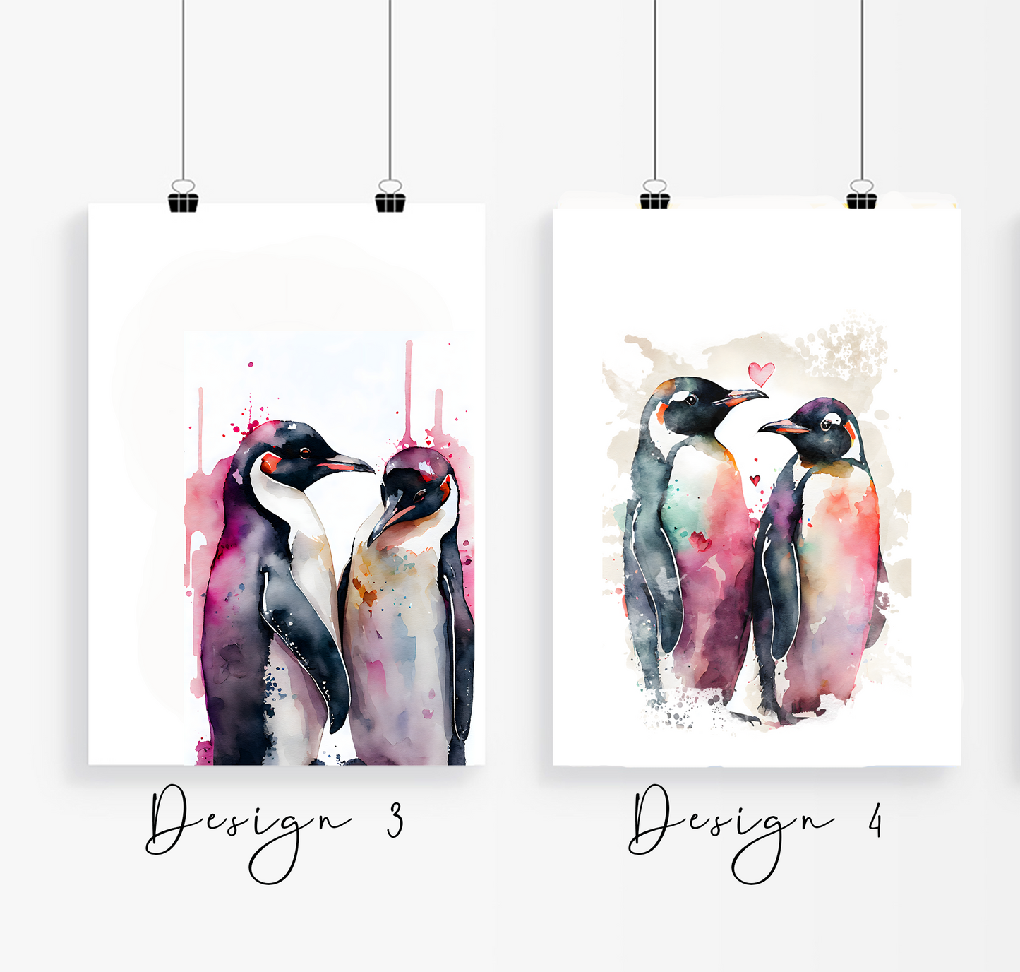 Adorable penguin couple artwork | greeting card | A4 | A5 | gift for girlfriend or boyfriend | Husband or wife present