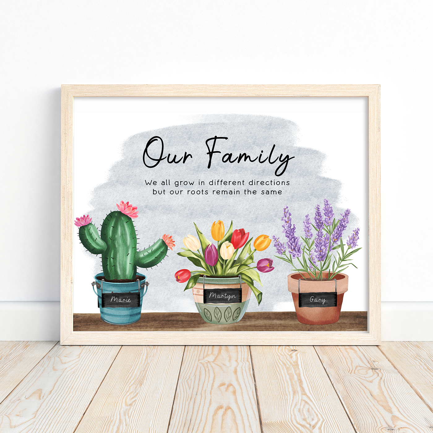 House Plant Family Print – Personalised Botanical Family Portrait, Custom Family Garden Art, Plant Lover Gift for Mum or Grandma