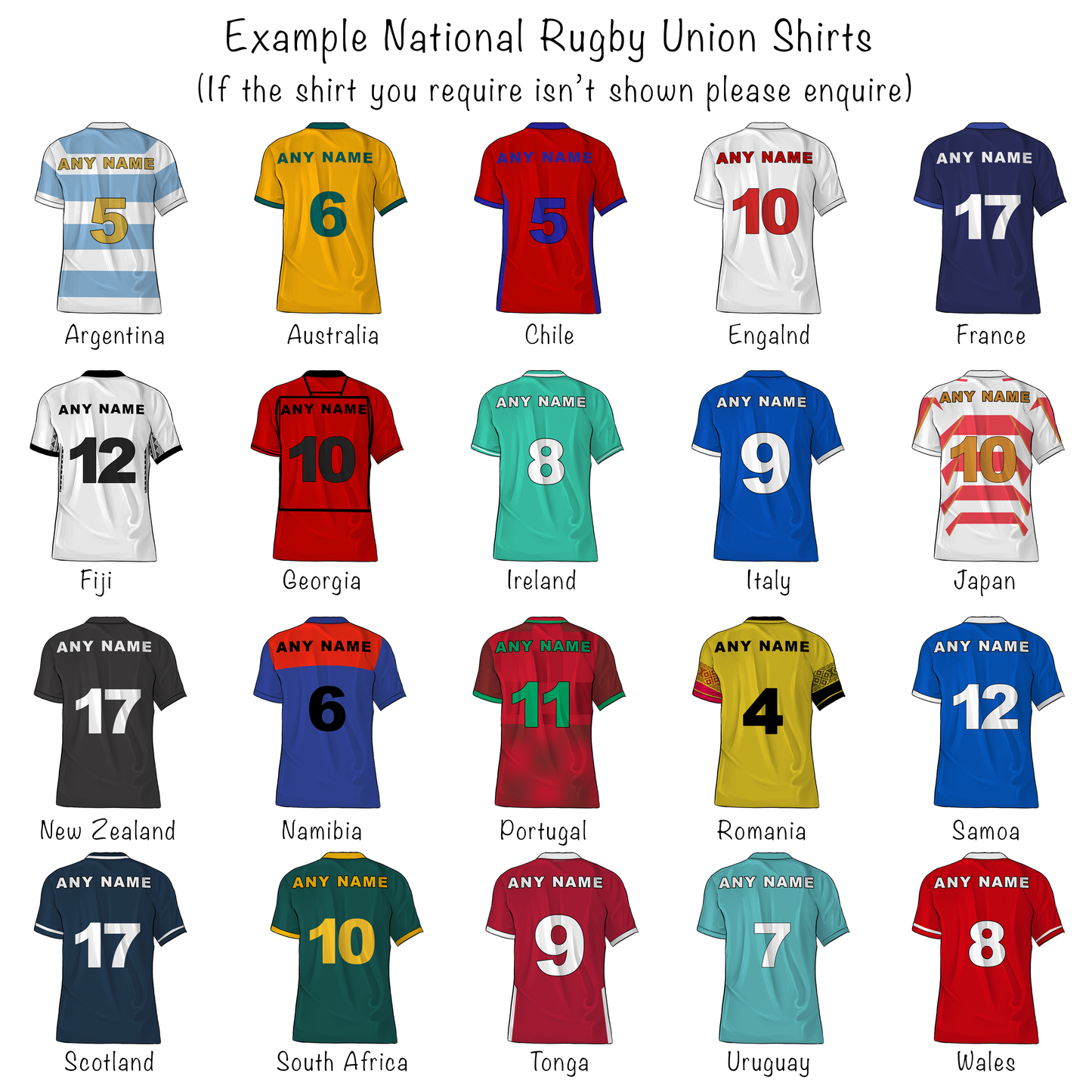 Personalised rugby union shirt print | Customise your favourite countries national jersey design
