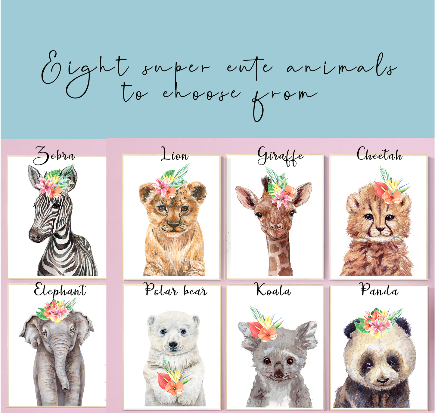 Children's safari animal prints | Set of 3 | Choose your own animals and tropical name pictures | A3 | Square | A4 | A5
