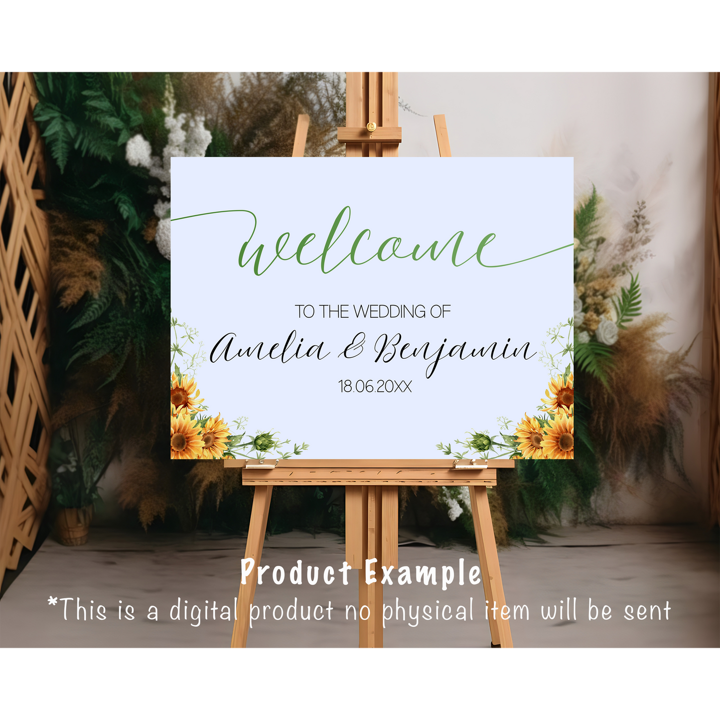 Wedding large sign template bundle with Bright Sunflowers  - 7x Editable Templates - Seating charts, welcome signs, photo booth frame