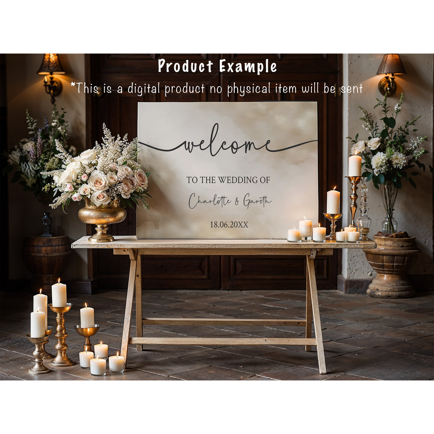 Wedding large sign template bundle in Golden Shimmer design - 7x Editable Templates - Seating charts, welcome signs, photo booth frame