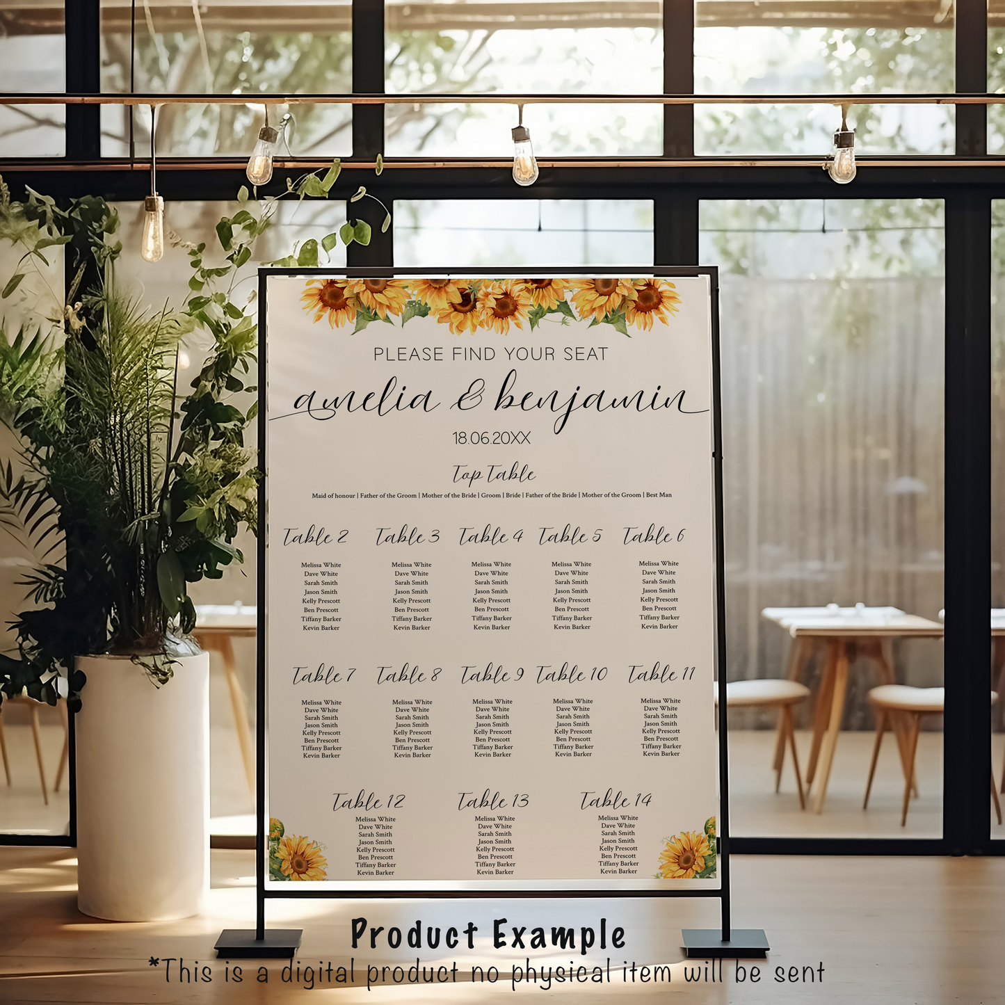 Wedding large sign template bundle with Bright Sunflowers  - 7x Editable Templates - Seating charts, welcome signs, photo booth frame