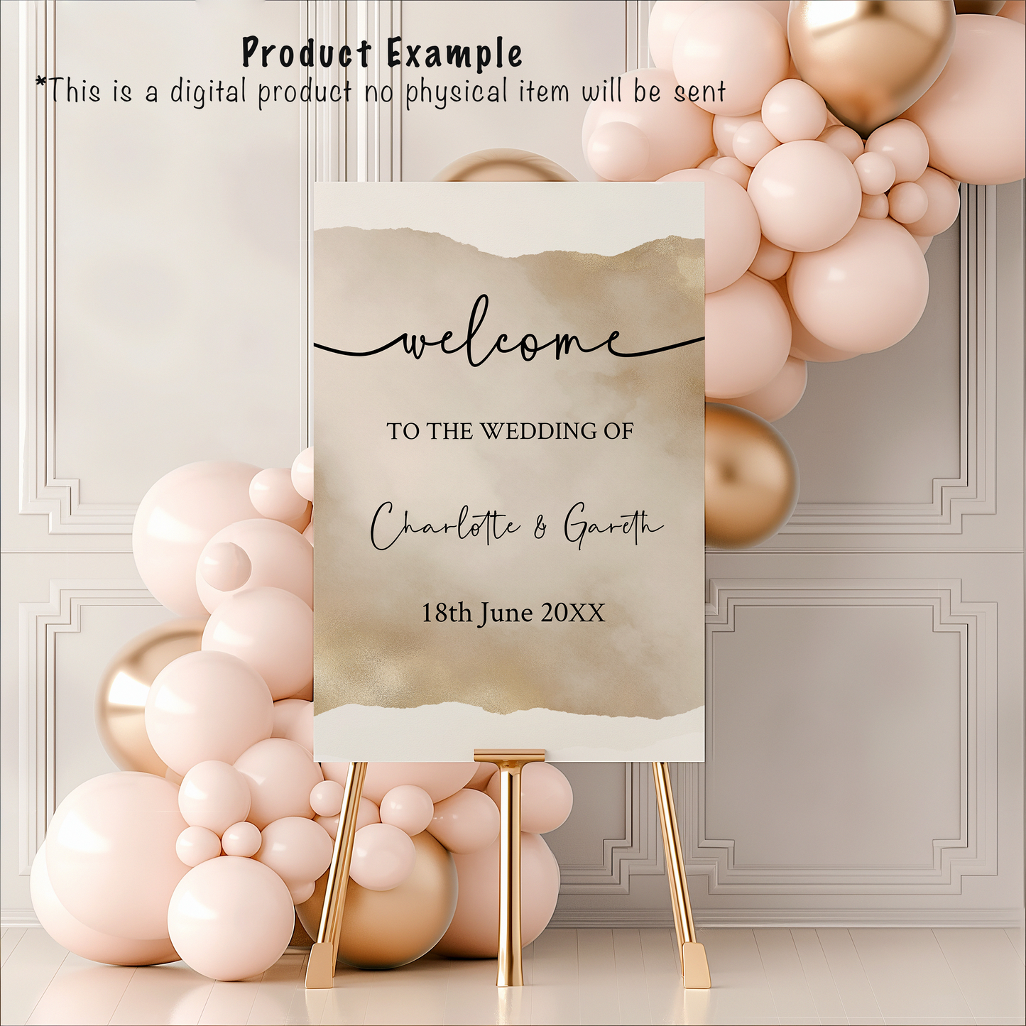 Wedding large sign template bundle in Golden Shimmer design - 7x Editable Templates - Seating charts, welcome signs, photo booth frame