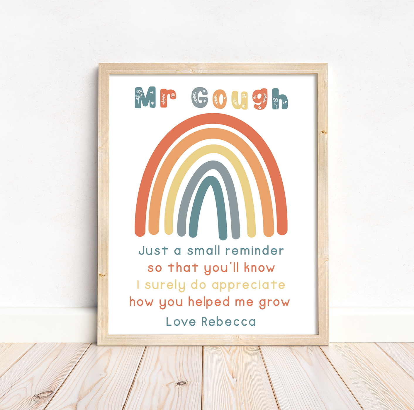 Teacher thank you print | boho rainbow artwork | nursery nurse gift | Teaching assistant goodbye gift | A4 | A5 | Greeting card