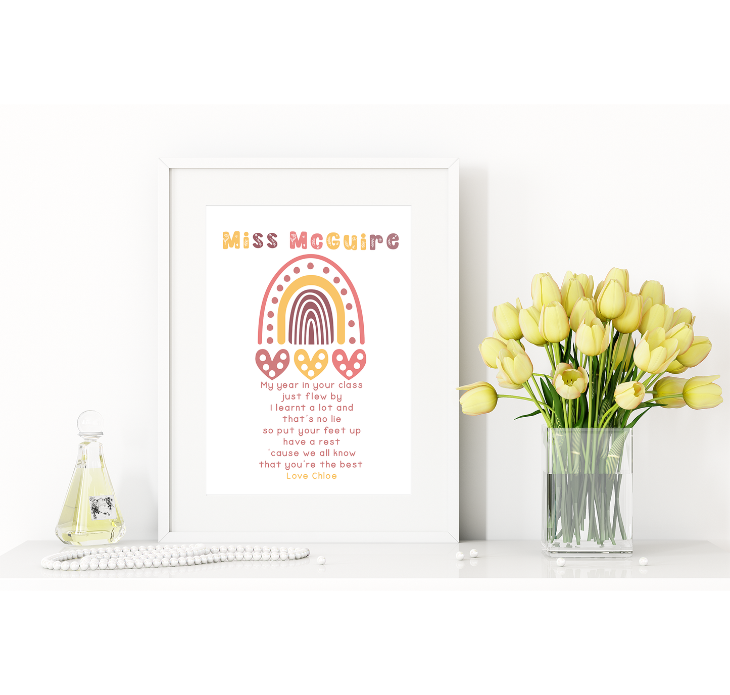 Teacher thank you print | boho rainbow artwork | nursery nurse gift | Teaching assistant goodbye gift | A4 | A5 | Greeting card