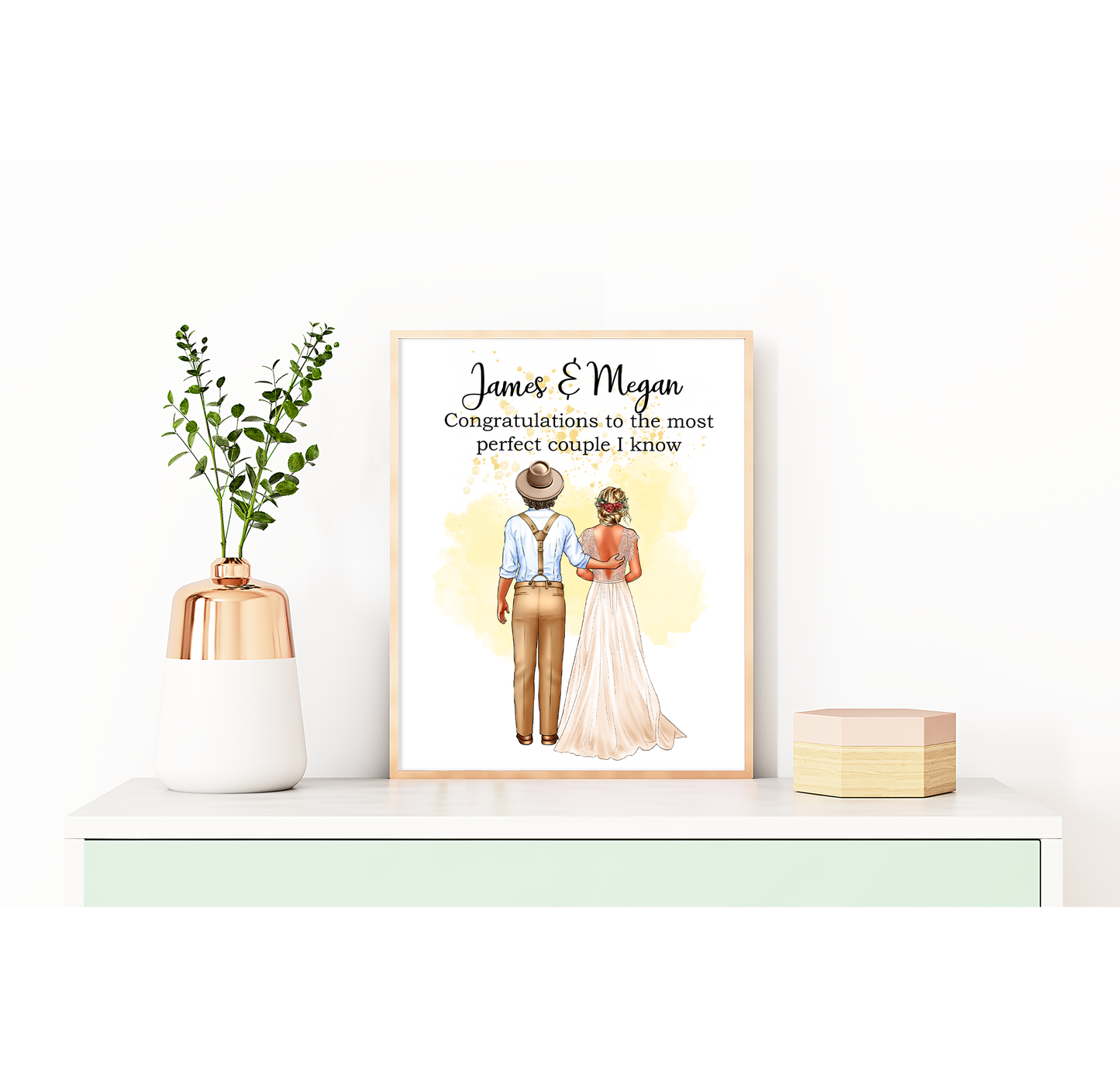 Custom wedding couple portrait | Bride and groom keepsake | A4 | A5 | Greeting card