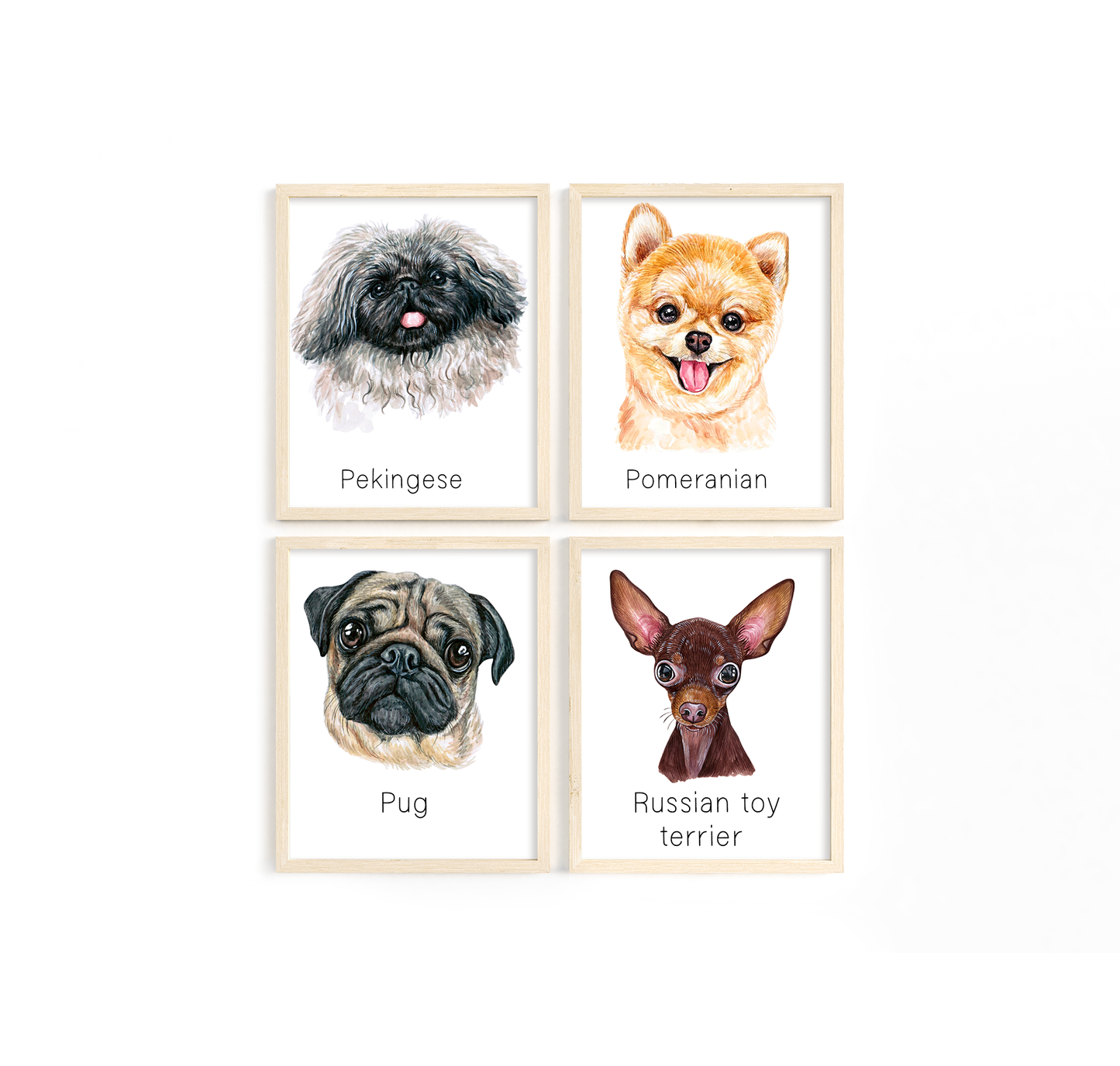 Toy dog breed art - portraits of Papillon, Griffon, Pug, Poodle, Pinscher or Pomeranians with custom funny message | A4 | A5 | Greeting card