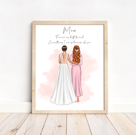 Personalised mother of the bride print | Bride parents portrait | Plus size brides | A4 | A5 | Greeting card