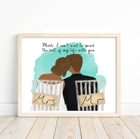 Personalised Mr & Mrs print, ideal wedding or first anniversary paper present | A4 | A5 | Greeting card