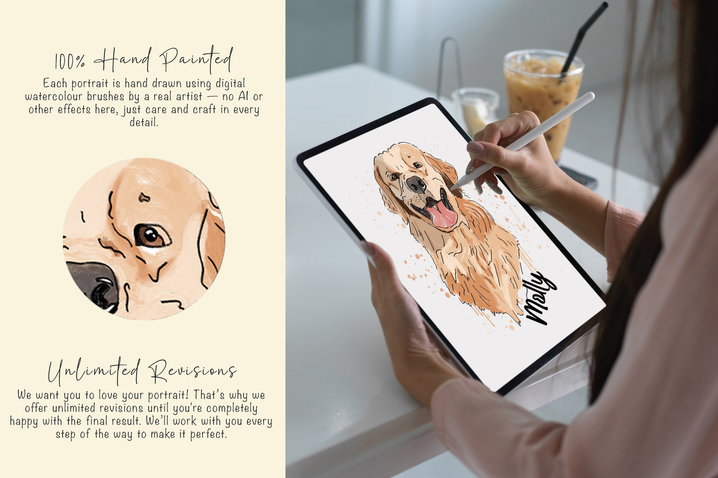 Custom Watercolour Pet Portrait Canvas - Unique Hand drawn Gift for Pet Lovers