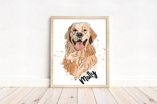 Custom Hand-Drawn Pet Portrait, painted in watercolour style, ideal gift for animal lovers, cat or dog memorial in digital | A5 | A4 | A3