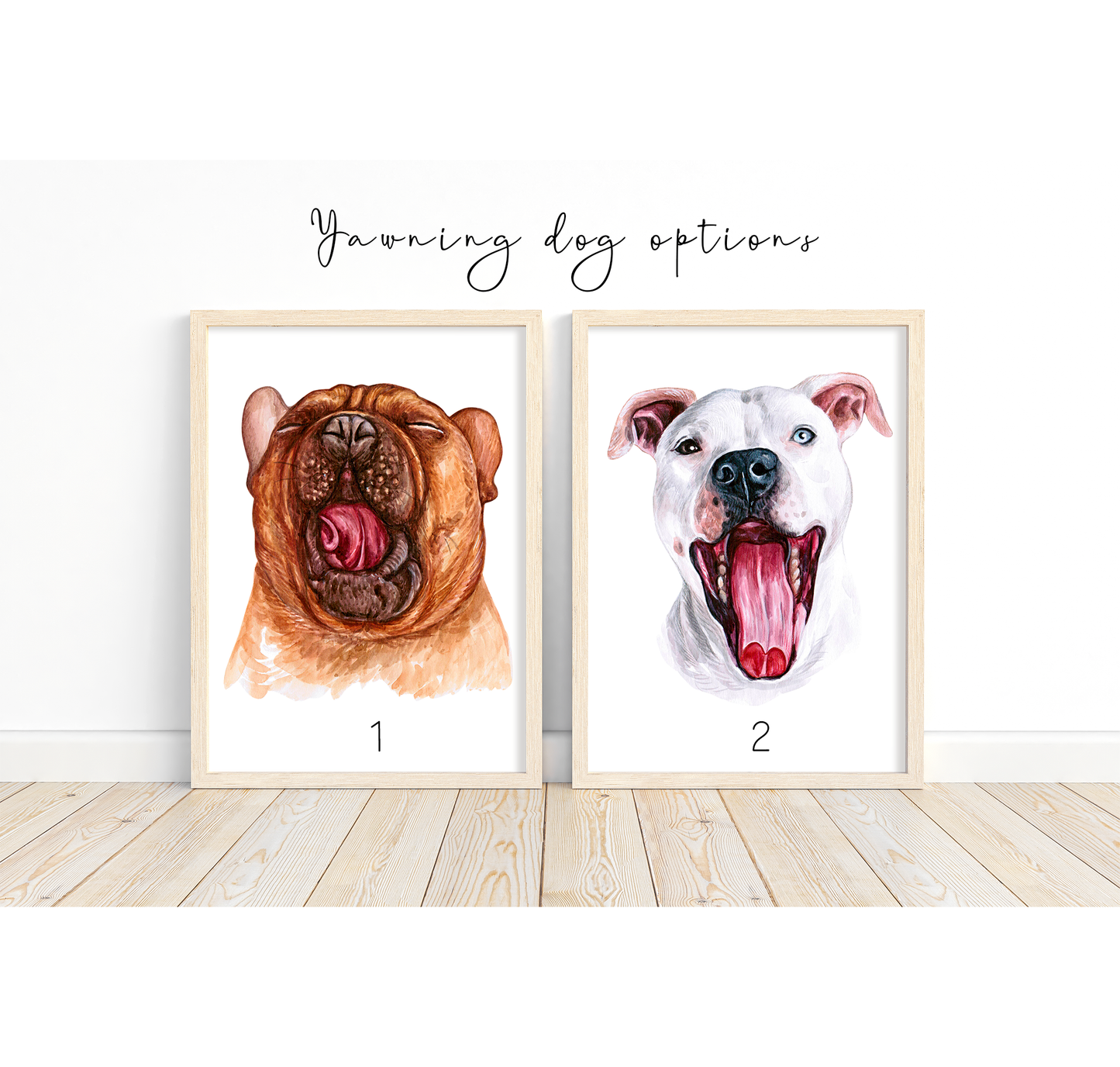 Yawning dog artwork - adorable portraits of dogs having a yawn with your own custom funny message | A4 | A5 | Greeting card