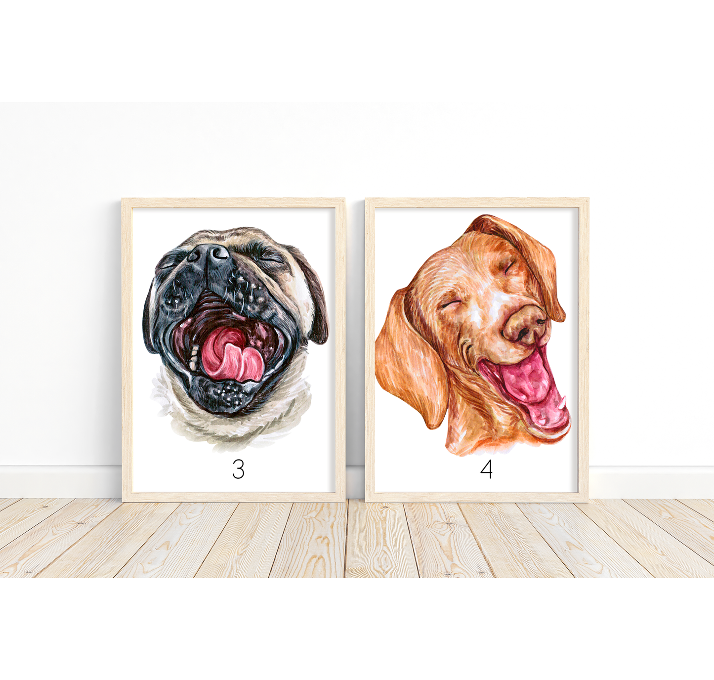 Yawning dog artwork - adorable portraits of dogs having a yawn with your own custom funny message | A4 | A5 | Greeting card