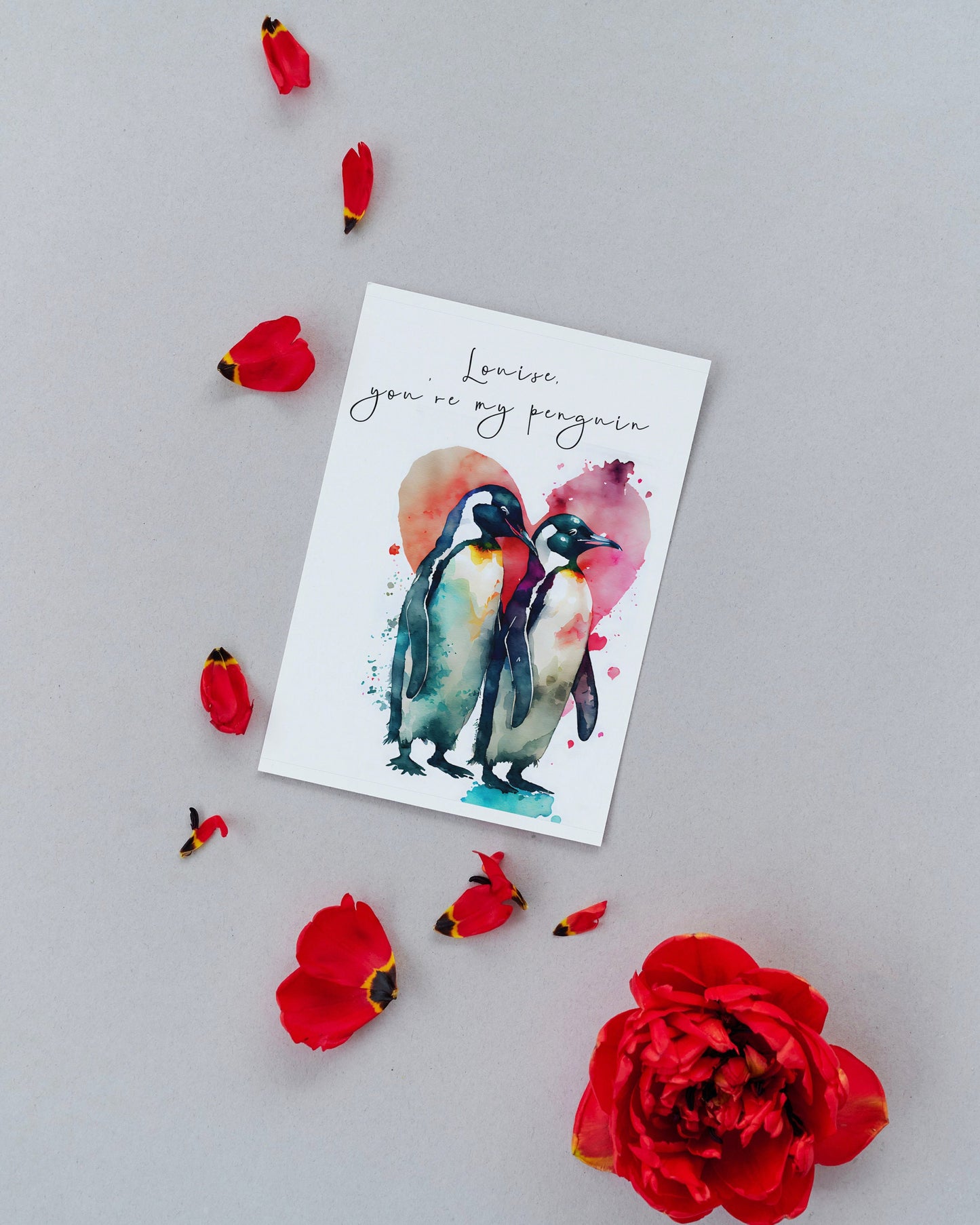 Adorable penguin couple artwork | greeting card | A4 | A5 | gift for girlfriend or boyfriend | Husband or wife present