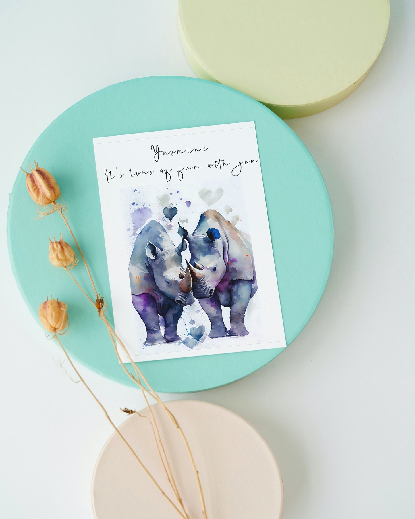Rhino couples portrait | funny rhinoceros card | greeting card | A4 | A5 | gift for girlfriend or boyfriend | Husband or wife present