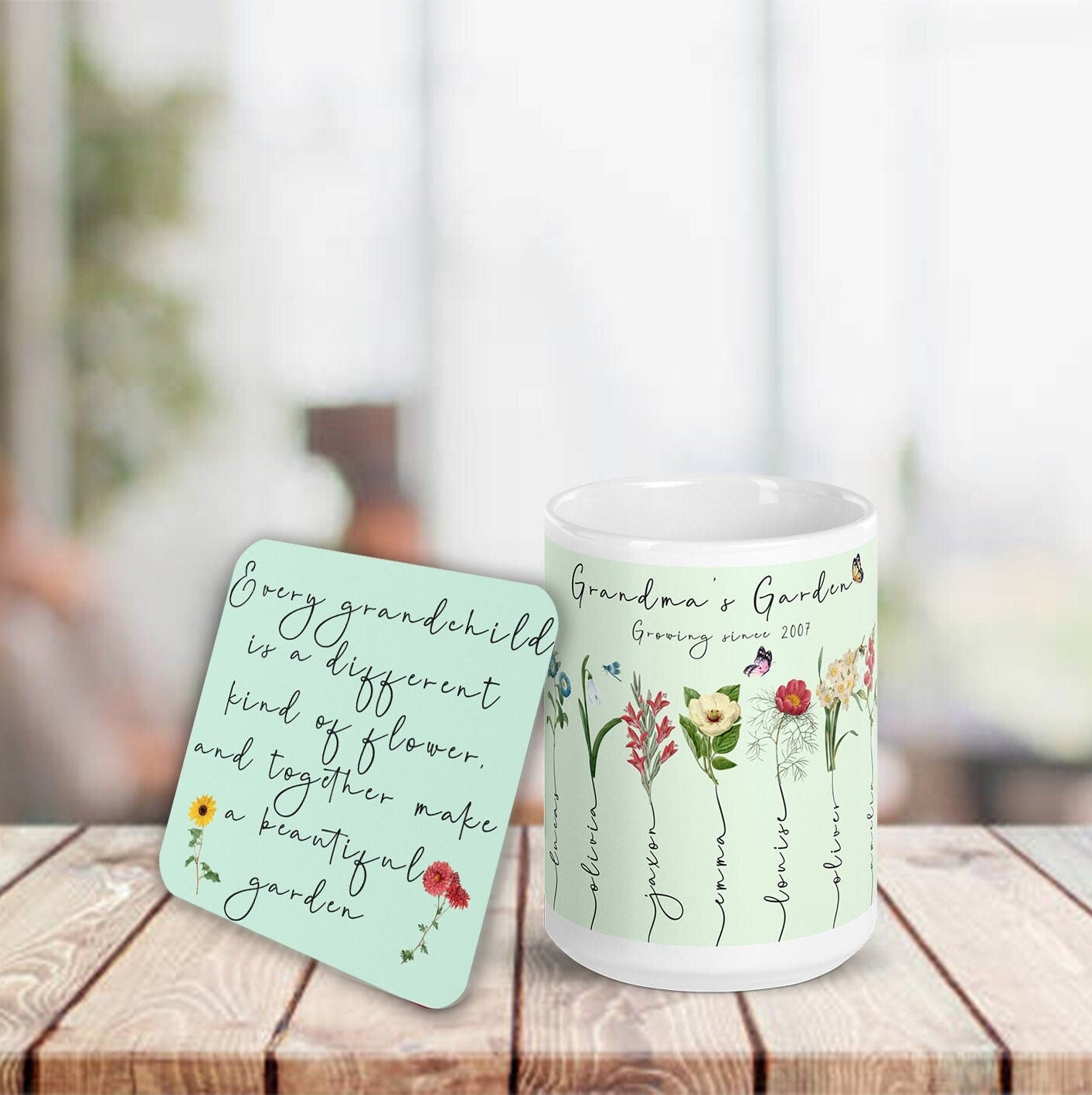 Grandmas garden white glossy mug set with multiple colour options