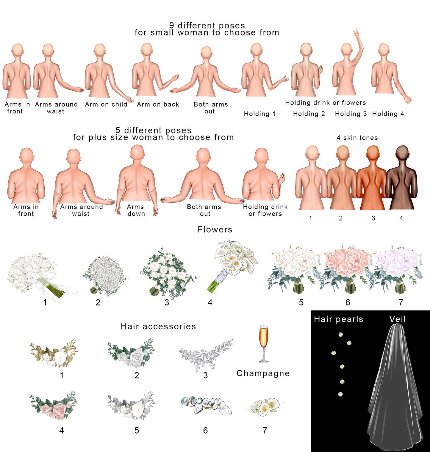 Personalised wedding party print | Large bridesmaids portrait | Plus size brides | Flower girls | A4 | A5 | Greeting card