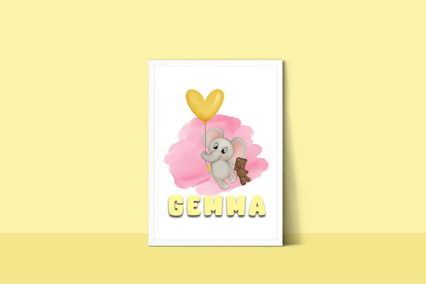 Elephant nursery pictures, cute baby animal artwork - personalise with any message | Be kind | born on dates | names