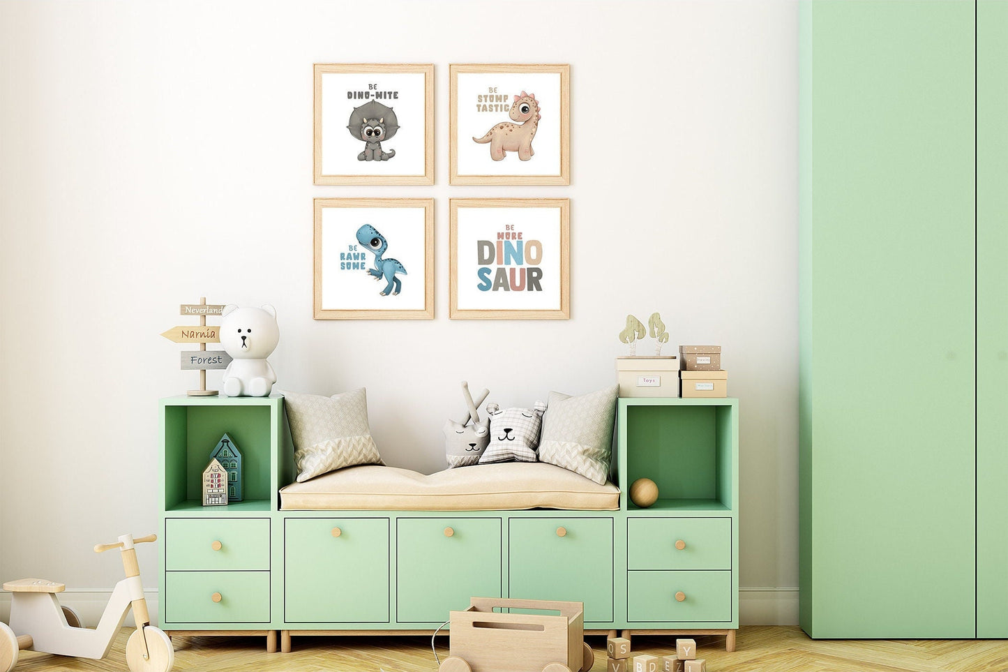 Nursery baby dinosaur prints | Set of 4 | Rawrsome images for children's bedroom | A4 | A5