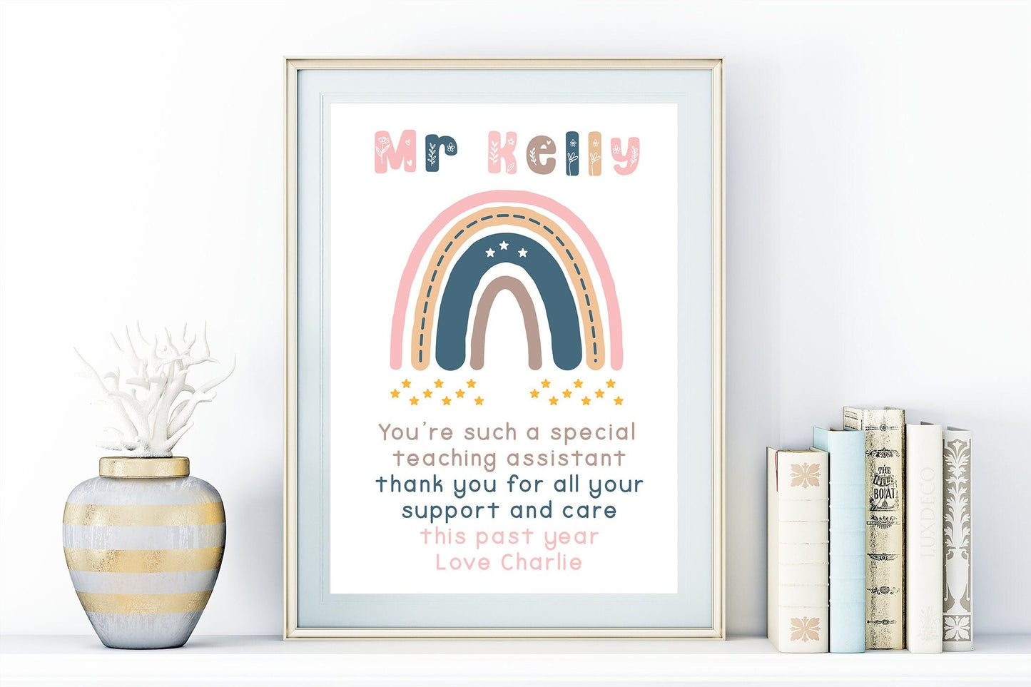 Teacher thank you print | boho rainbow artwork | nursery nurse gift | Teaching assistant goodbye gift | A4 | A5 | Greeting card