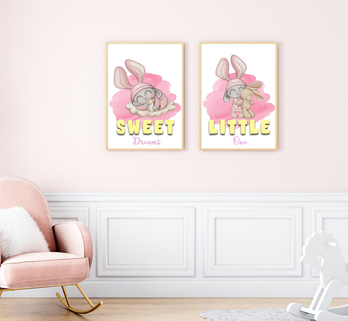Bunny rabbit or teddy bear print collections, personalise with any message, available in 5 pastel colours and 14 characters to choose from