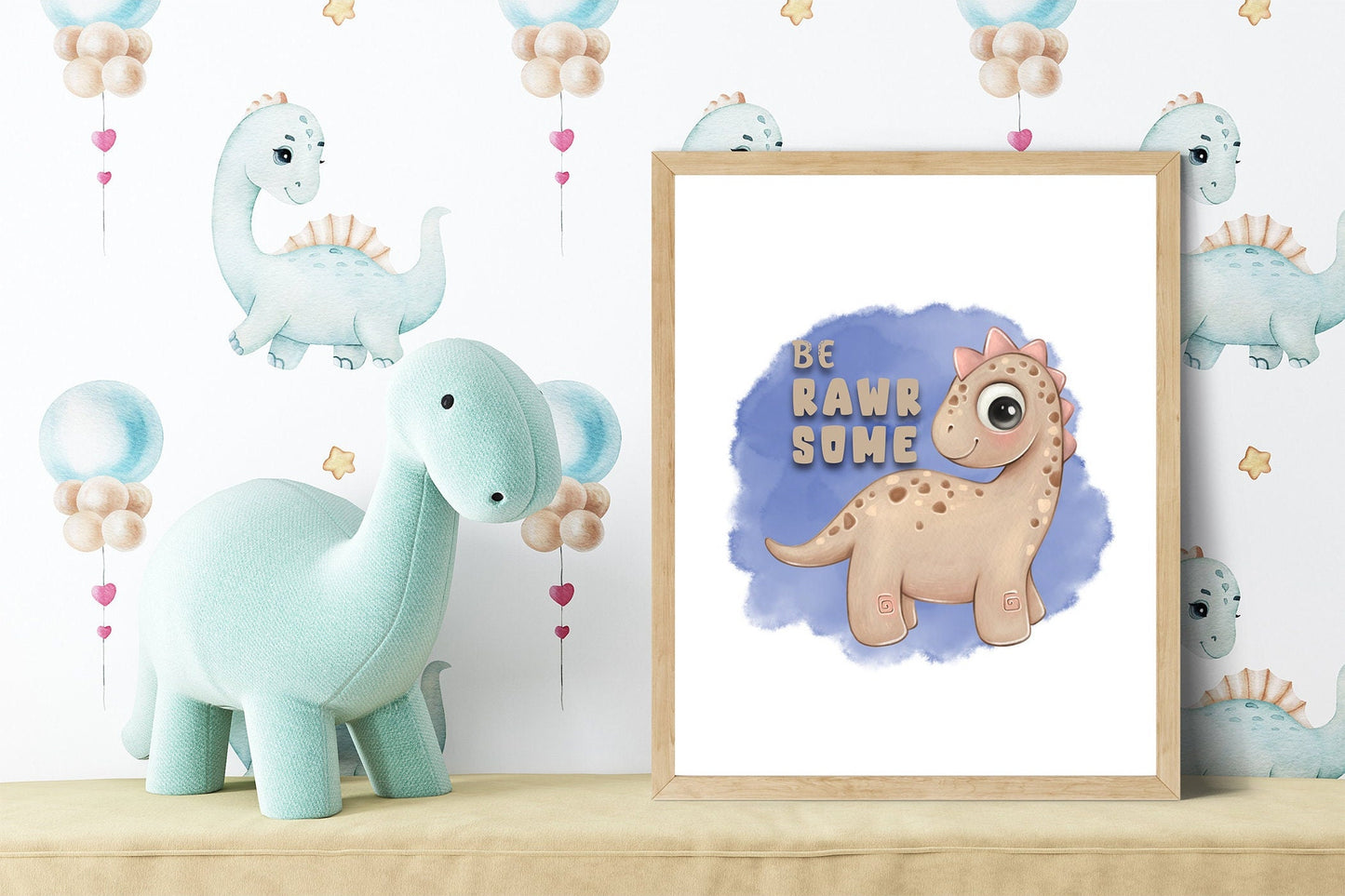 Nursery baby dinosaur prints | Set of 4 | Rawrsome images for children's bedroom | A4 | A5