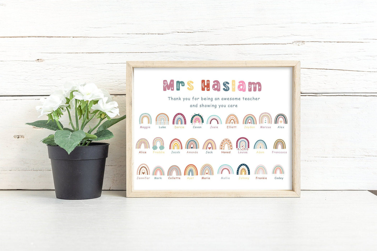 Thank you teacher from whole class  | boho rainbow artwork | nursery or teaching assistant leaving gift | A3 | A4 | A5 | Greeting card