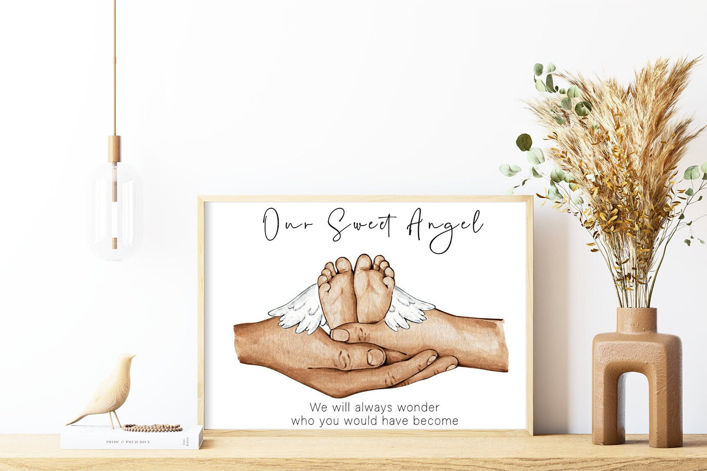 Baby loss portrait with parent and baby hands | Baby memorial artwork | Angel baby print | Natural skin tones or Black and white | A3 | A4 | A5 |