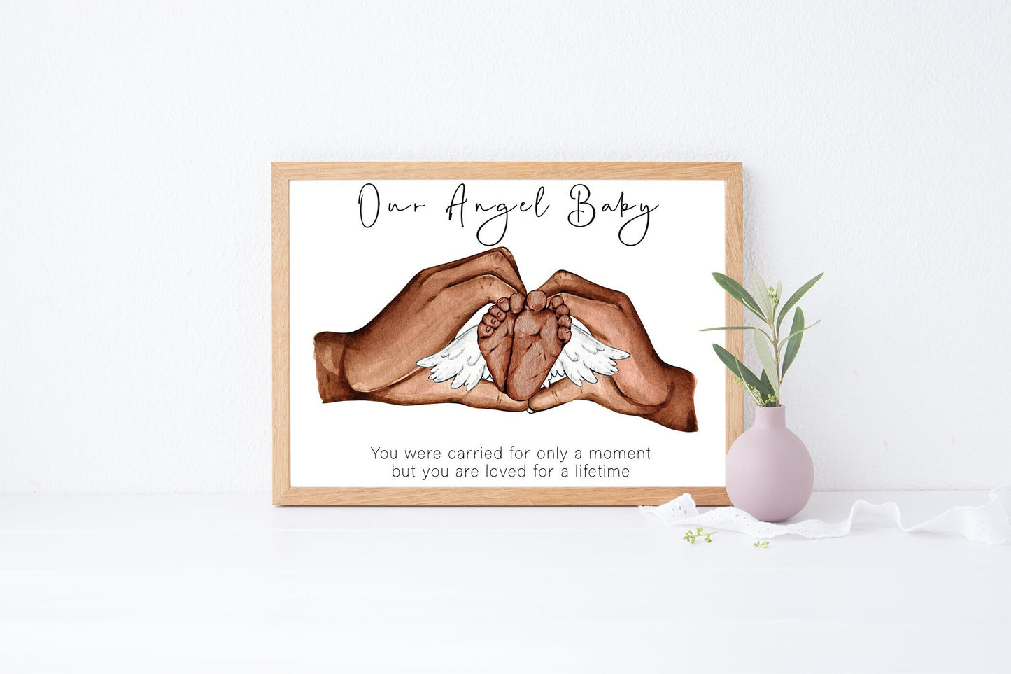 Baby loss portrait with parent and baby hands | Baby memorial artwork | Angel baby print | Natural skin tones or Black and white | A3 | A4 | A5 |