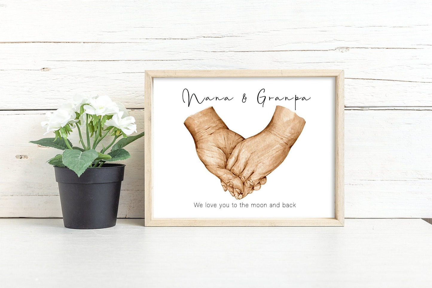 Watercolour portrait of grandma and grandad holding hands | Older couple gift print | Black and white or full colour | A3| A4 | A5 |