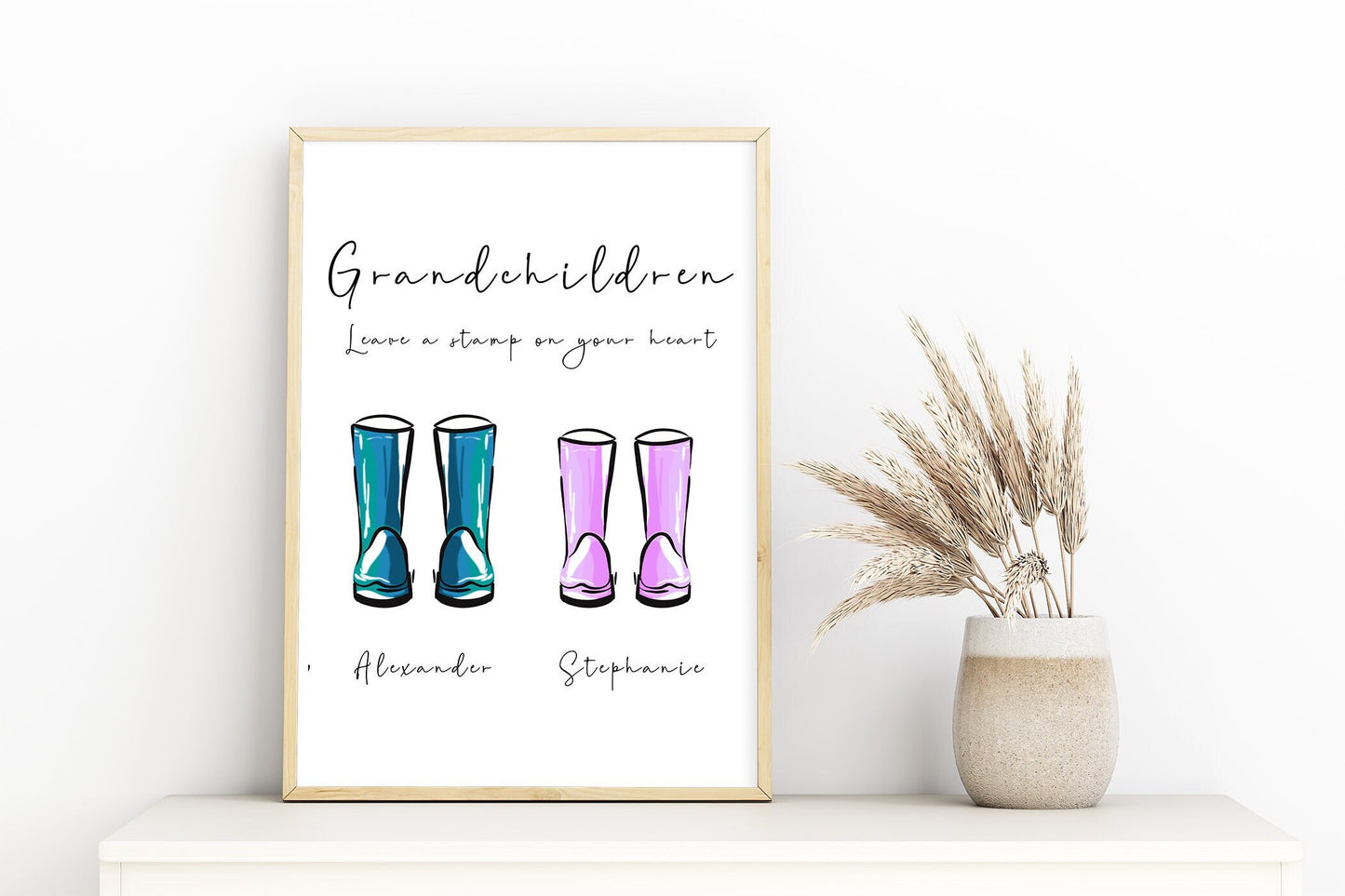 Personalised grandma wellies print | custom grandparent wellington boots wall art with cat and dog paws | A5 | A4 | A3