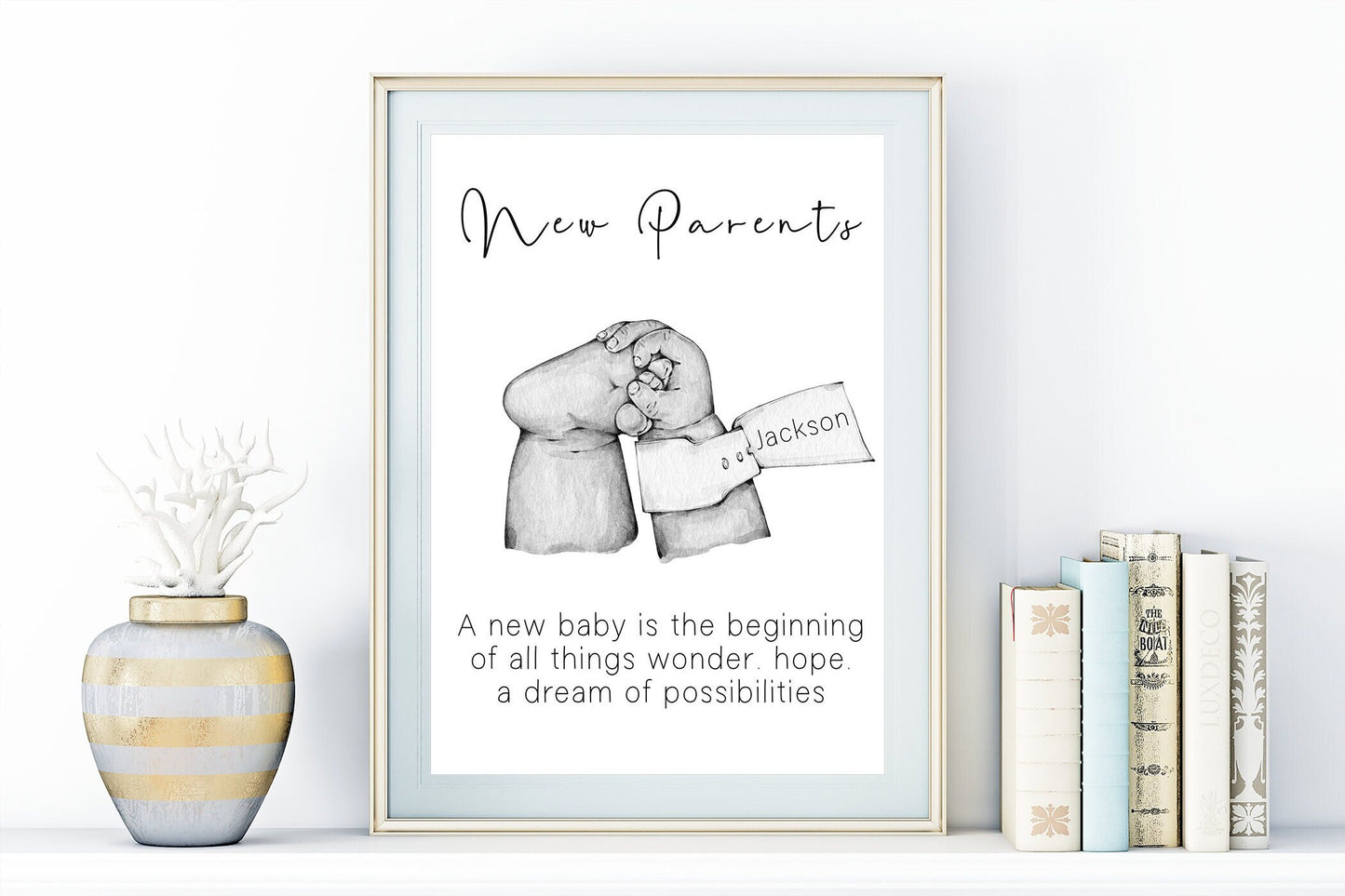 New born baby foot with personalised tag portrait | Welcome new baby print in natural skin tones or Black and white | A3 | A4 | A5 |