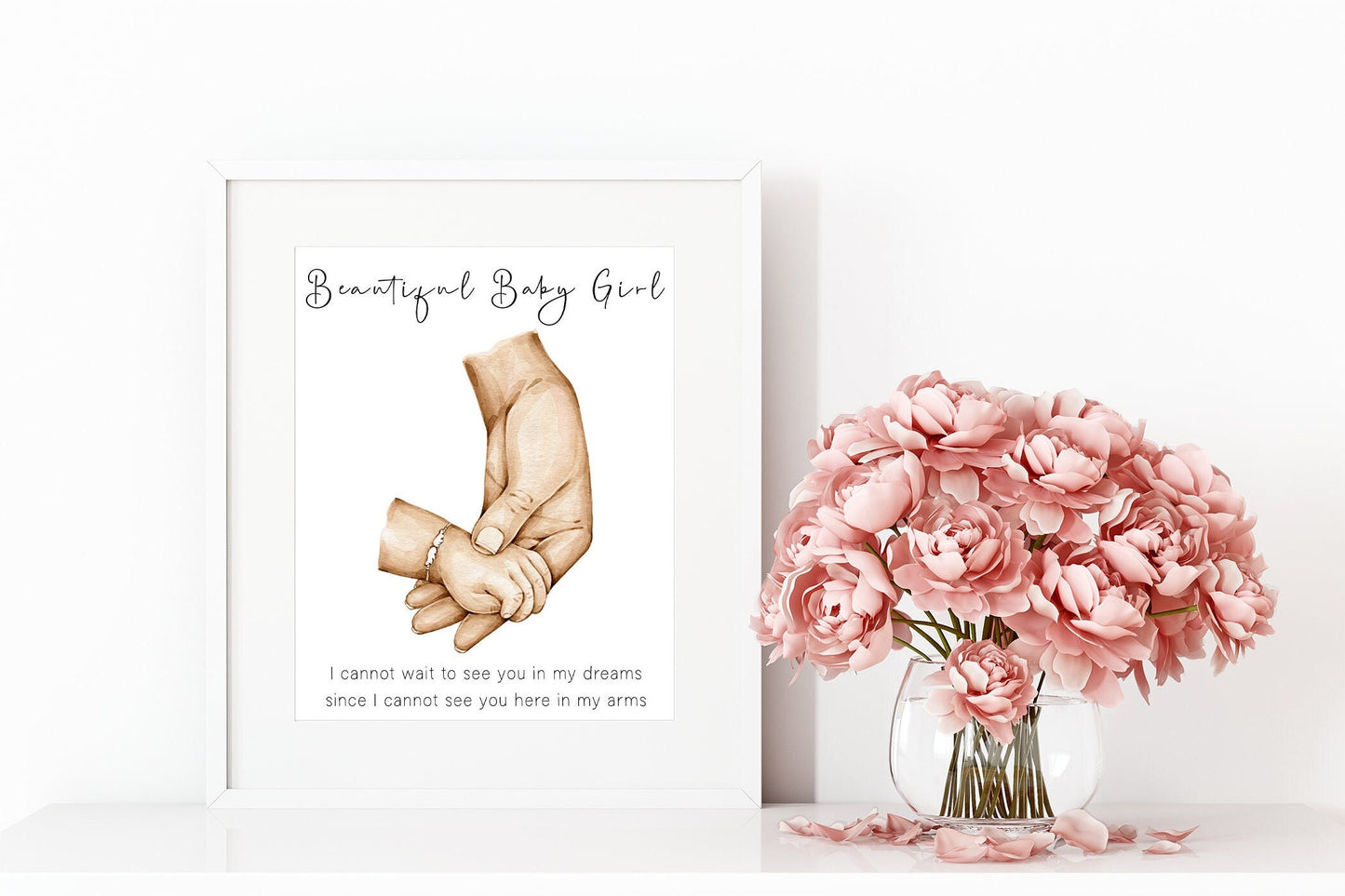 Miscarriage baby portrait with mum and baby hands | Baby memorial artwork | Angel baby print | Natural skin tones or Black and white | A3 | A4 | A5 |