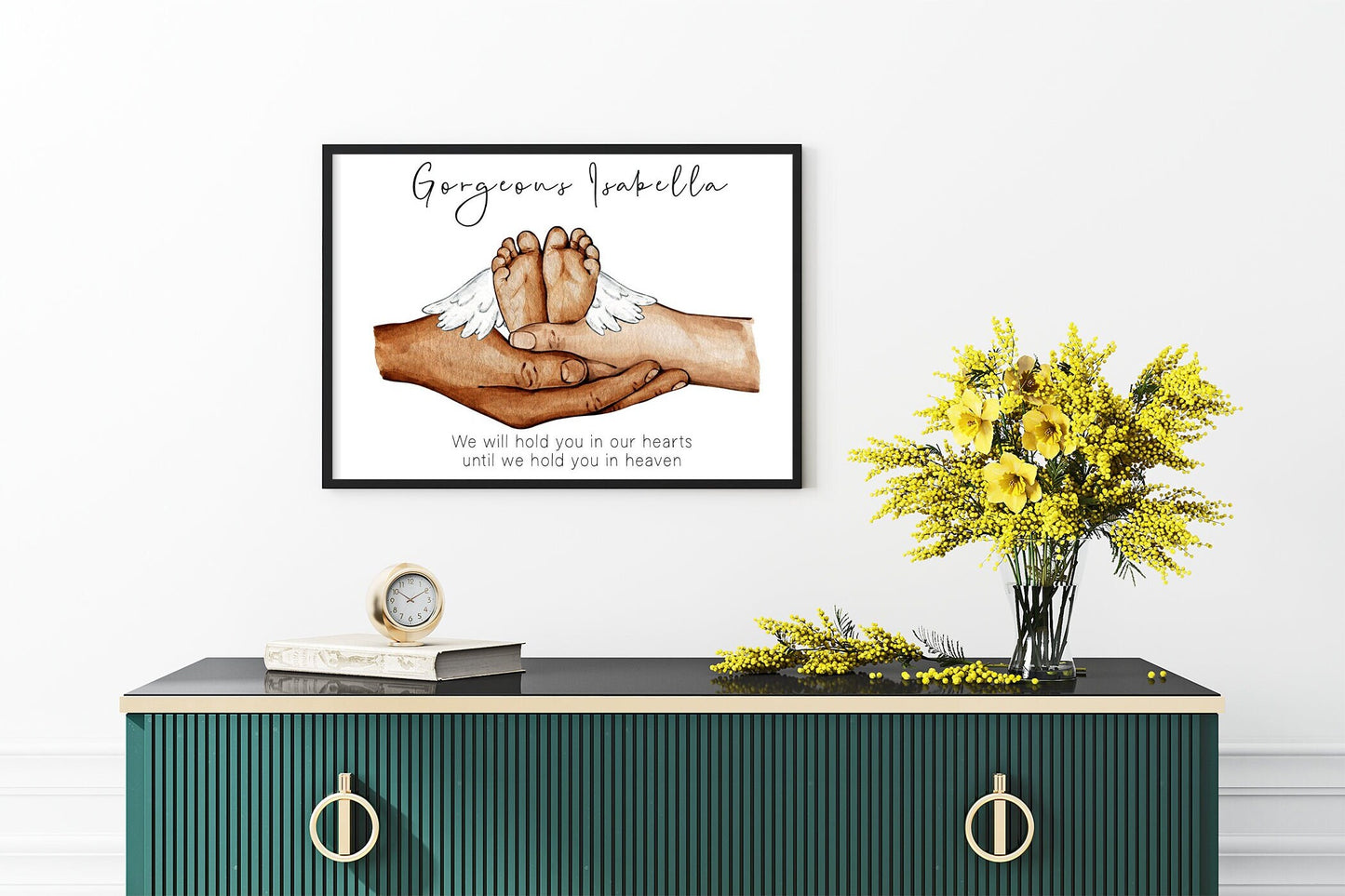 Baby loss portrait with parent and baby hands | Baby memorial artwork | Angel baby print | Natural skin tones or Black and white | A3 | A4 | A5 |