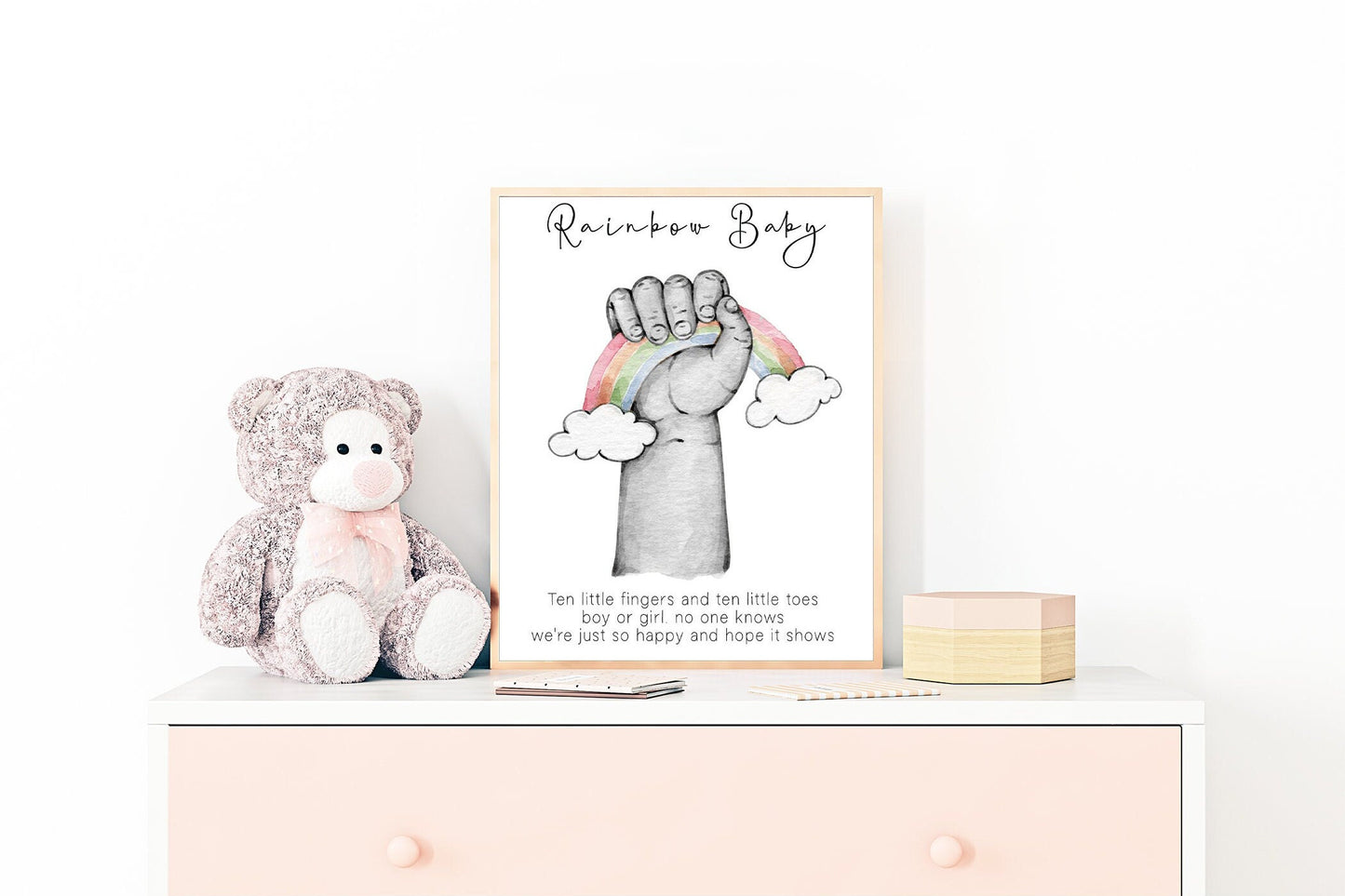 Rainbow baby hand portrait | Miracle new baby print in natural skin tones or Black and white | A3 | A4 | A5 |
