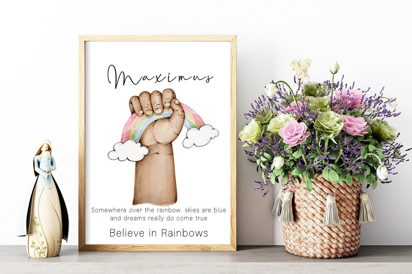 Rainbow baby hand portrait | Miracle new baby print in natural skin tones or Black and white | A3 | A4 | A5 |