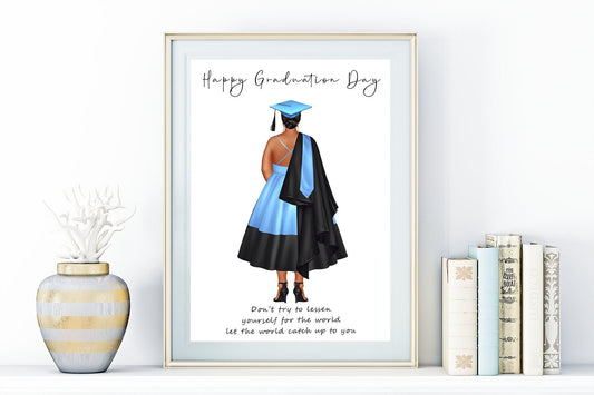 Custom graduation portrait for University leavers featuring cap and gown in variety of colours | A4 | A5 | Greeting card