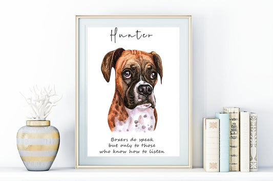 Boxer dog artwork - charming dog portraits with custom funny or heart warming message | A4 | A5 | Greeting card