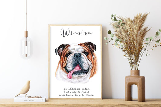 British bulldog wall art - charming dog portraits for animal lovers with custom funny or heart warming message | A4 | A5 | Greeting card