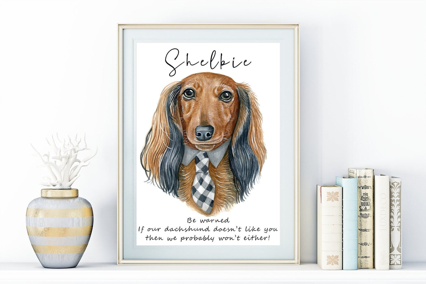 Dachshund artwork - charming dog or puppy portrait with custom funny or heart warming message | A4 | A5 | Greeting card