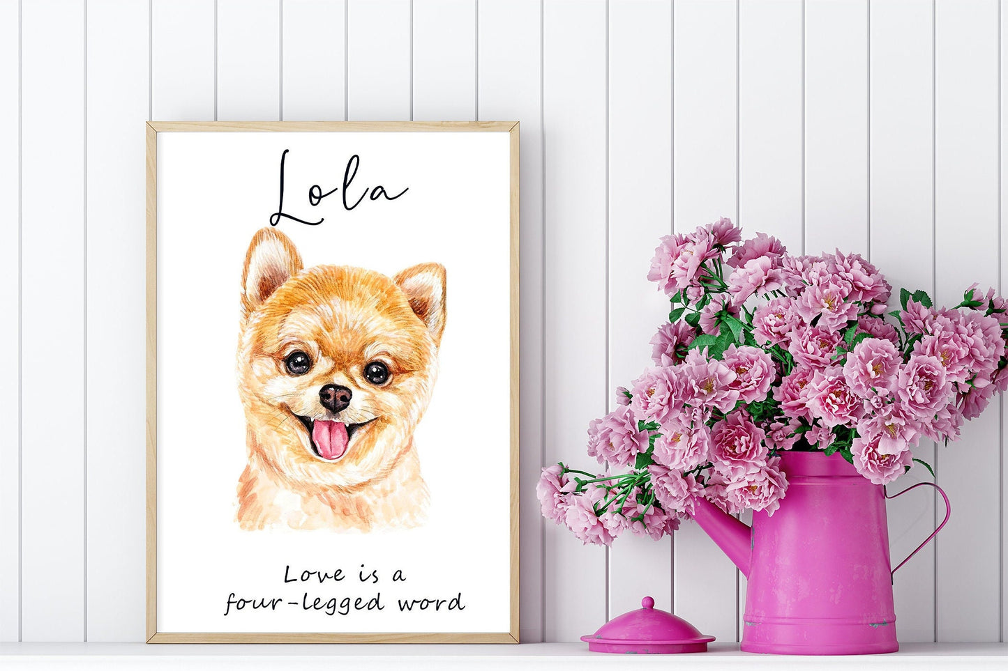 Pomeranian dog wall art - Charming dog portrait for animal lovers with custom funny or heart warming message | A4 | A5 | Greeting card