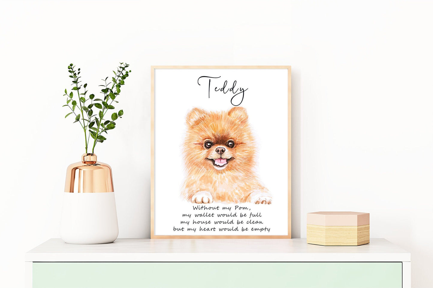 Pomeranian dog wall art - Charming dog portrait for animal lovers with custom funny or heart warming message | A4 | A5 | Greeting card